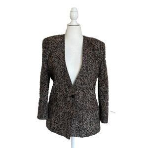 Michelle Stuart Blazer, Womens Large, Collarless, Wool Boucle Style, Pockets